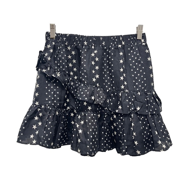 LoveShackFancy Emma Ruffled Black Satin Star Mini Skirt Size Medium - Picture 1 of 8